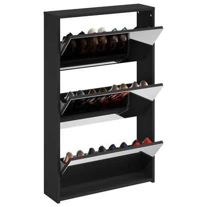 vidaXL Shoe Cabinet with Mirror 3-Layer Black 63x17x102.5 cm