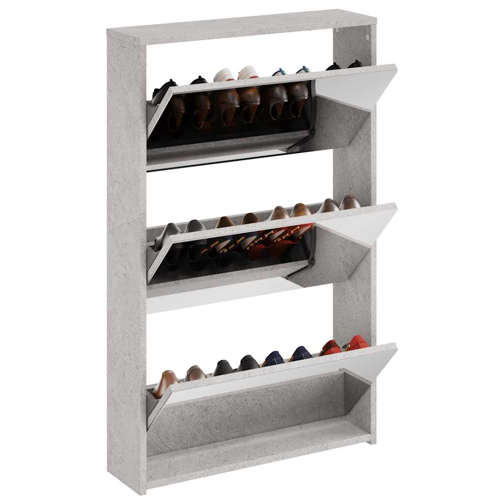 vidaXL Shoe Cabinet with Mirror 3-Layer Concrete Grey 63x17x102.5 cm