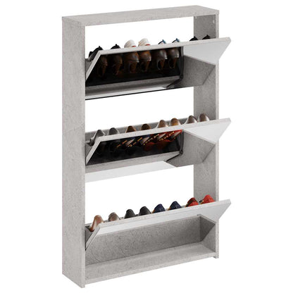 vidaXL Shoe Cabinet with Mirror 3-Layer Concrete Grey 63x17x102.5 cm