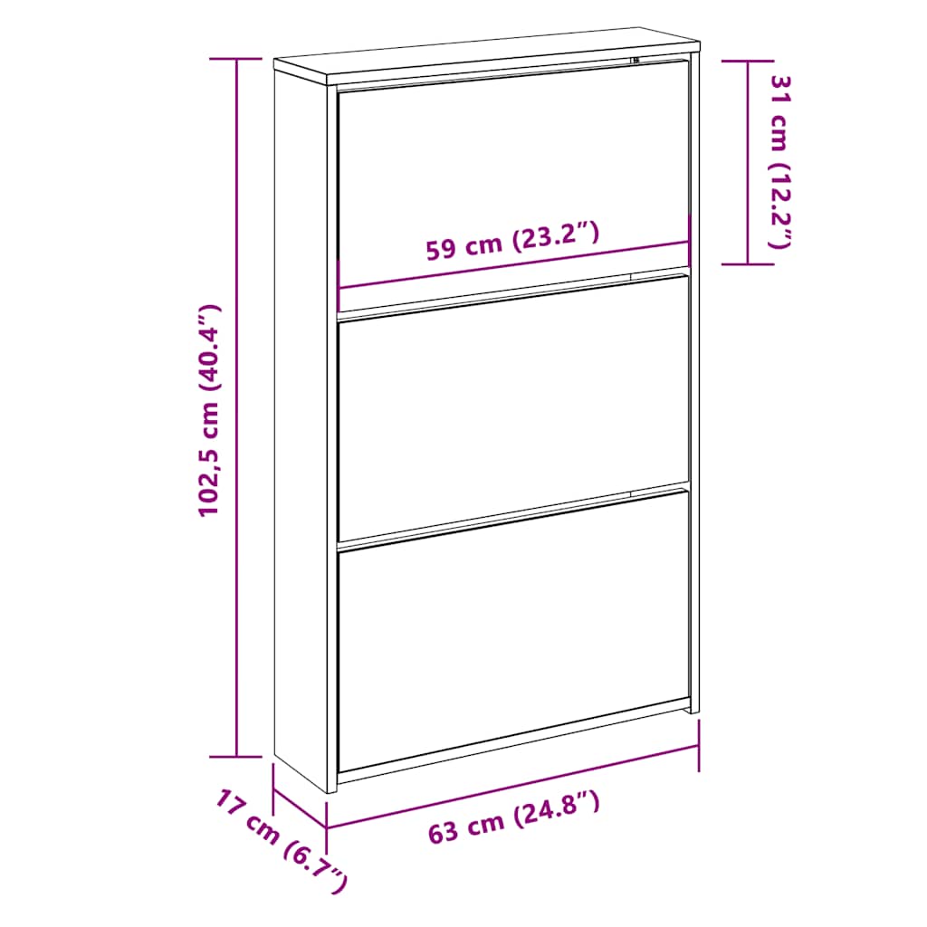 vidaXL Shoe Cabinet with Mirror 3-Layer Concrete Grey 63x17x102.5 cm