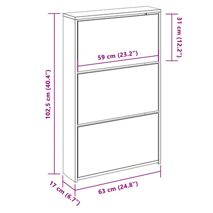 vidaXL Shoe Cabinet with Mirror 3-Layer Concrete Grey 63x17x102.5 cm