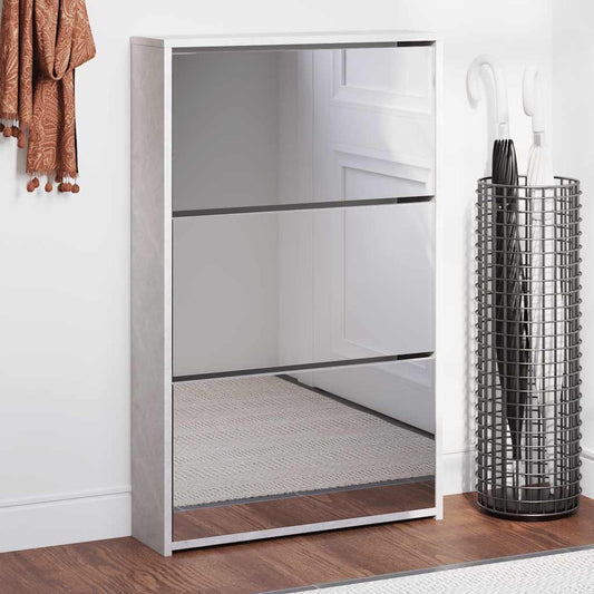 vidaXL Shoe Cabinet with Mirror 3-Layer Concrete Grey 63x17x102.5 cm