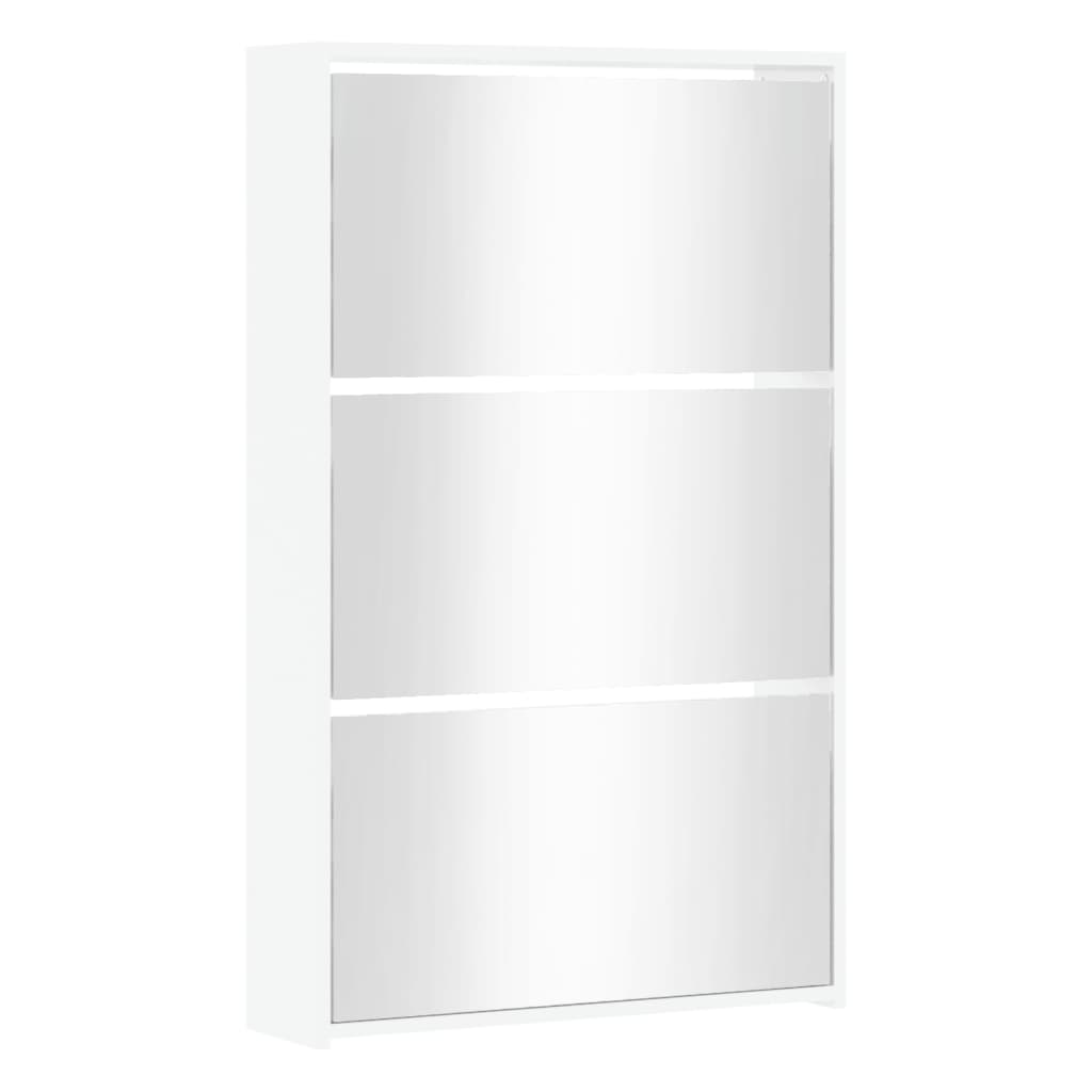 vidaXL Shoe Cabinet with Mirror 3-Layer High Gloss White 63x17x102.5 cm