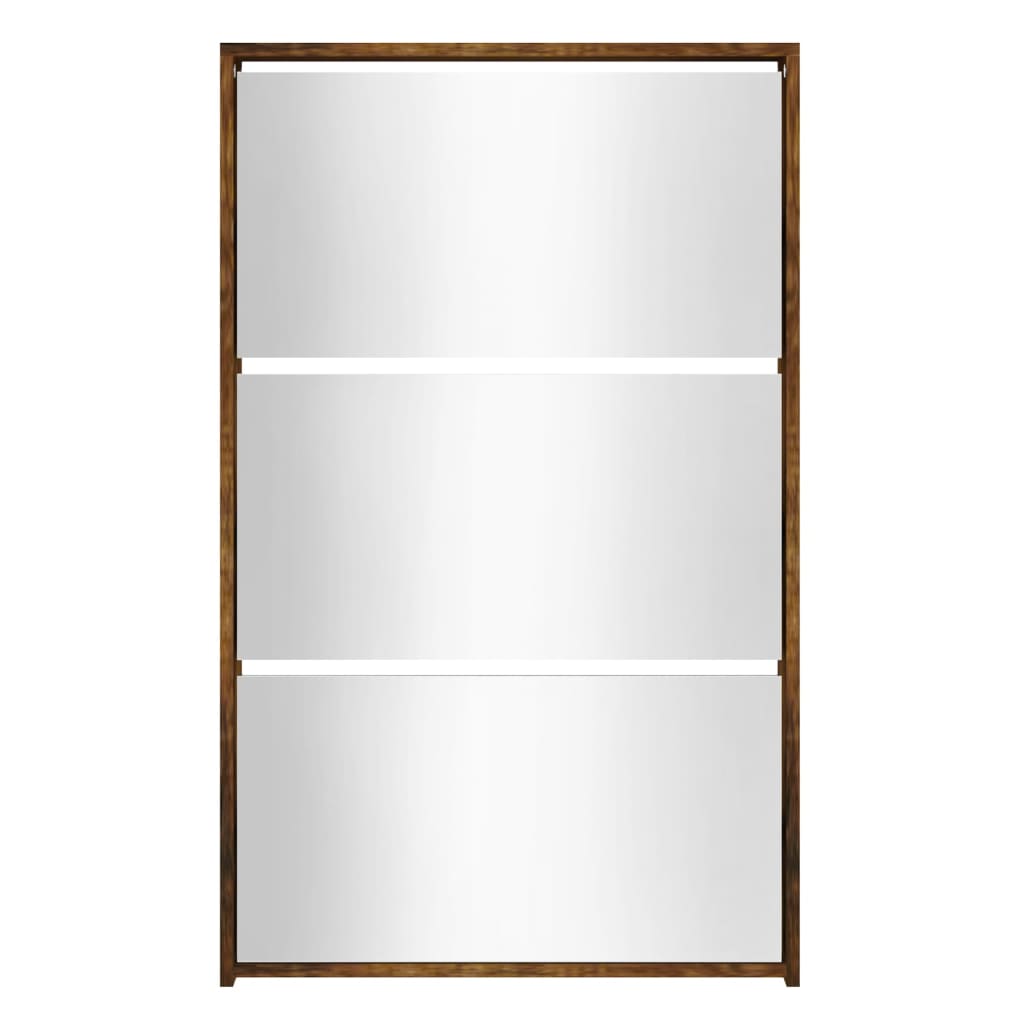 vidaXL Shoe Cabinet with Mirror 3-Layer Smoked Oak 63x17x102.5 cm