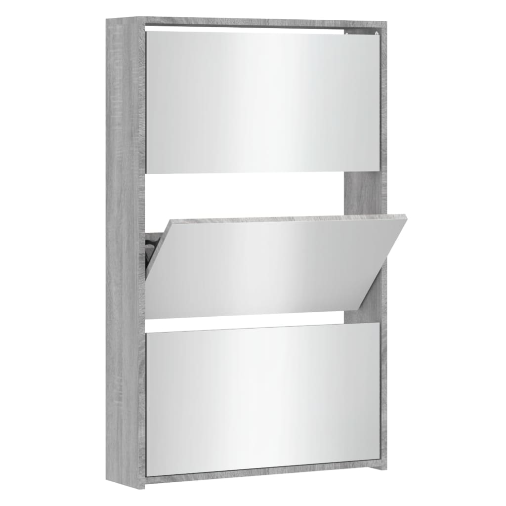 vidaXL Shoe Cabinet with Mirror 3-Layer Grey Sonoma 63x17x102.5 cm