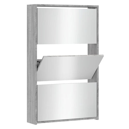 vidaXL Shoe Cabinet with Mirror 3-Layer Grey Sonoma 63x17x102.5 cm