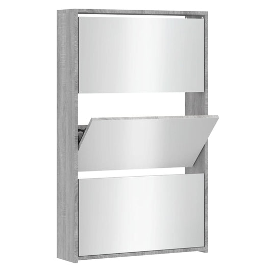 vidaXL Shoe Cabinet with Mirror 3-Layer Grey Sonoma 63x17x102.5 cm