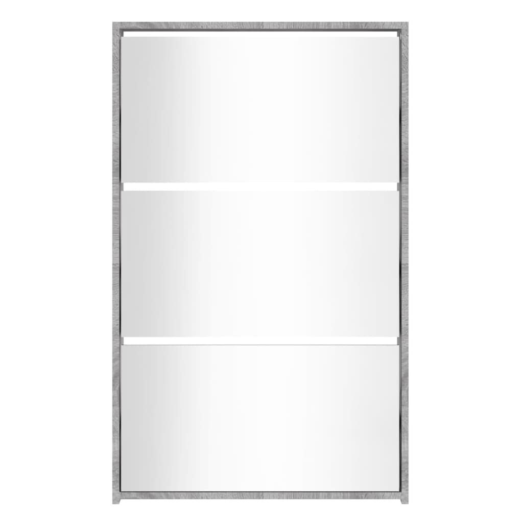 vidaXL Shoe Cabinet with Mirror 3-Layer Grey Sonoma 63x17x102.5 cm