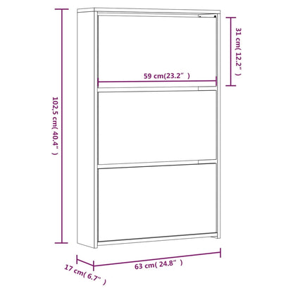 vidaXL Shoe Cabinet with Mirror 3-Layer Grey Sonoma 63x17x102.5 cm