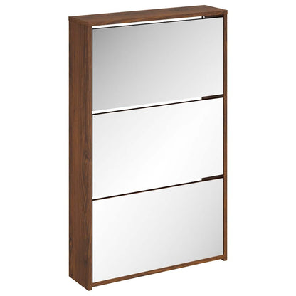 vidaXL Shoe Cabinet with Mirror 3-Layer Brown Oak 63x17x102.5 cm