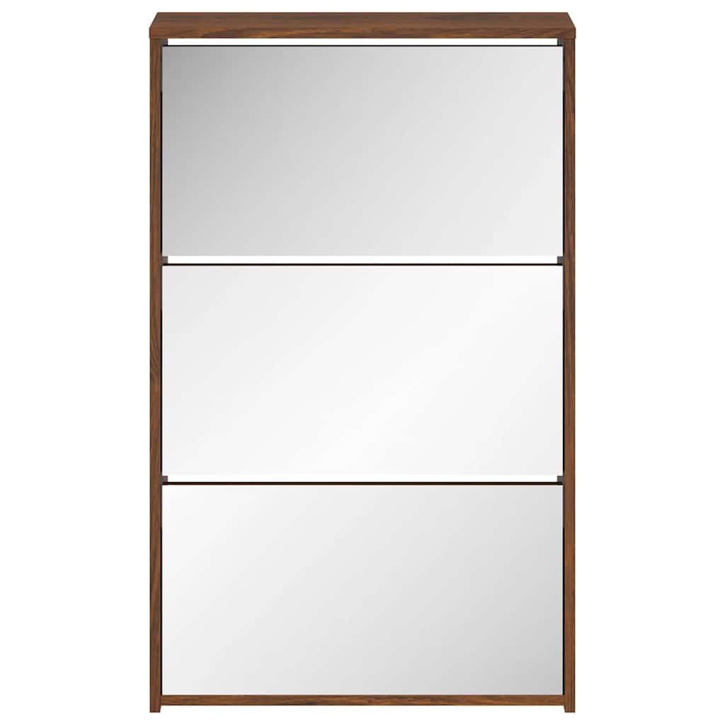 vidaXL Shoe Cabinet with Mirror 3-Layer Brown Oak 63x17x102.5 cm