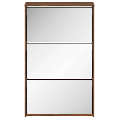 vidaXL Shoe Cabinet with Mirror 3-Layer Brown Oak 63x17x102.5 cm
