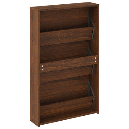 vidaXL Shoe Cabinet with Mirror 3-Layer Brown Oak 63x17x102.5 cm