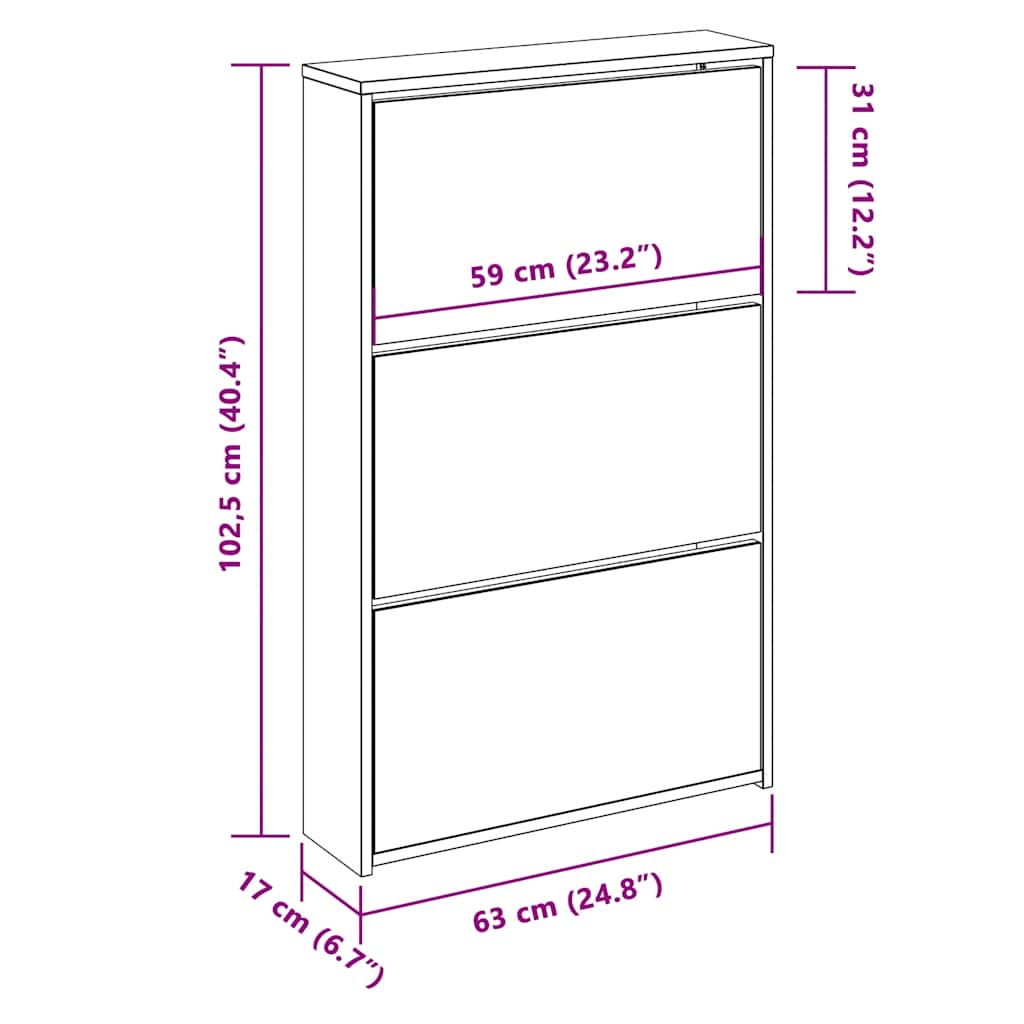 vidaXL Shoe Cabinet with Mirror 3-Layer Brown Oak 63x17x102.5 cm