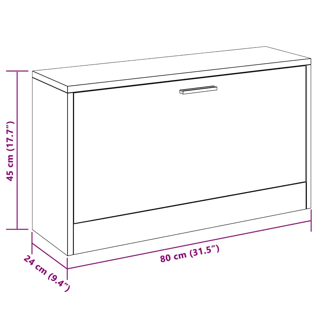vidaXL Shoe Bench High Gloss White 80x24x45 cm Engineered Wood