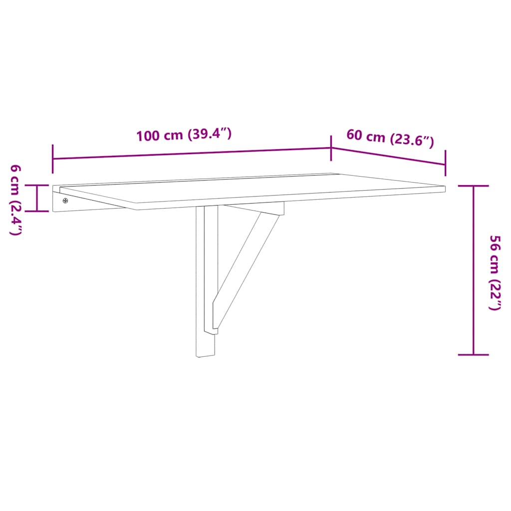 vidaXL Folding Wall Table Black 100x60x56 cm Engineered Wood