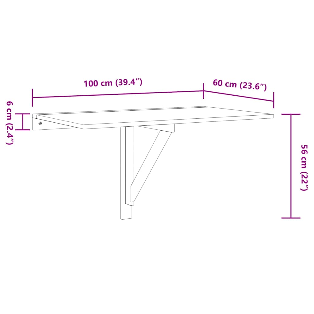 vidaXL Folding Wall Table Brown Oak 100x60x56 cm Engineered Wood