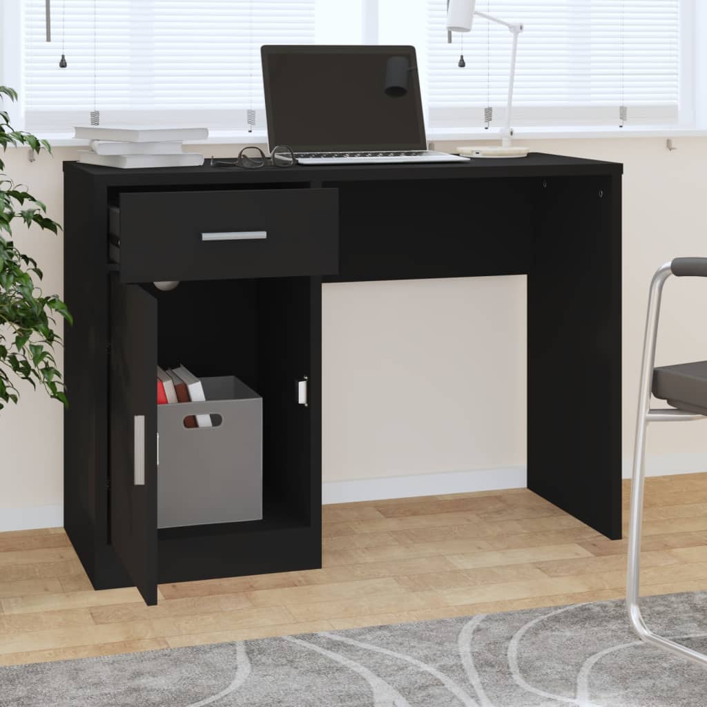 vidaXL Desk with Drawer&Cabinet Black 100x40x73 cm Engineered Wood
