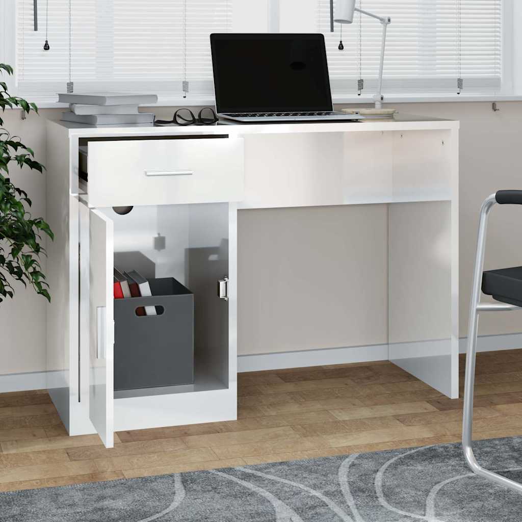 vidaXL Desk with Drawer&Cabinet High Gloss White 100x40x73 cm