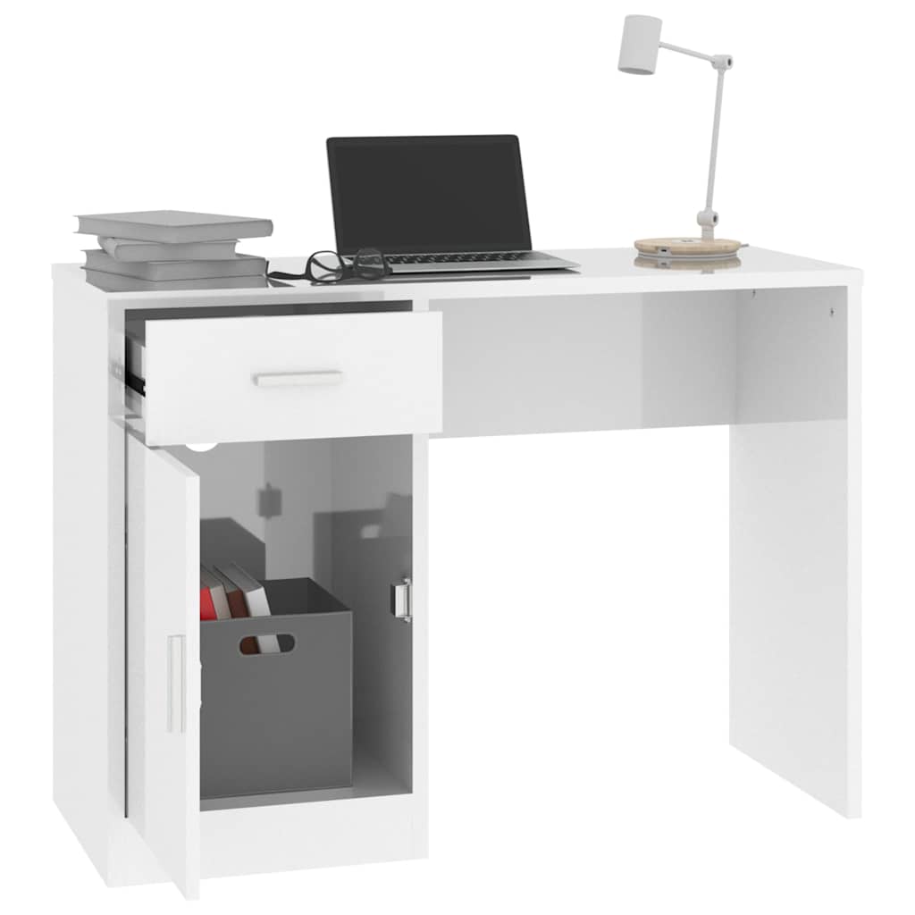 vidaXL Desk with Drawer&Cabinet High Gloss White 100x40x73 cm