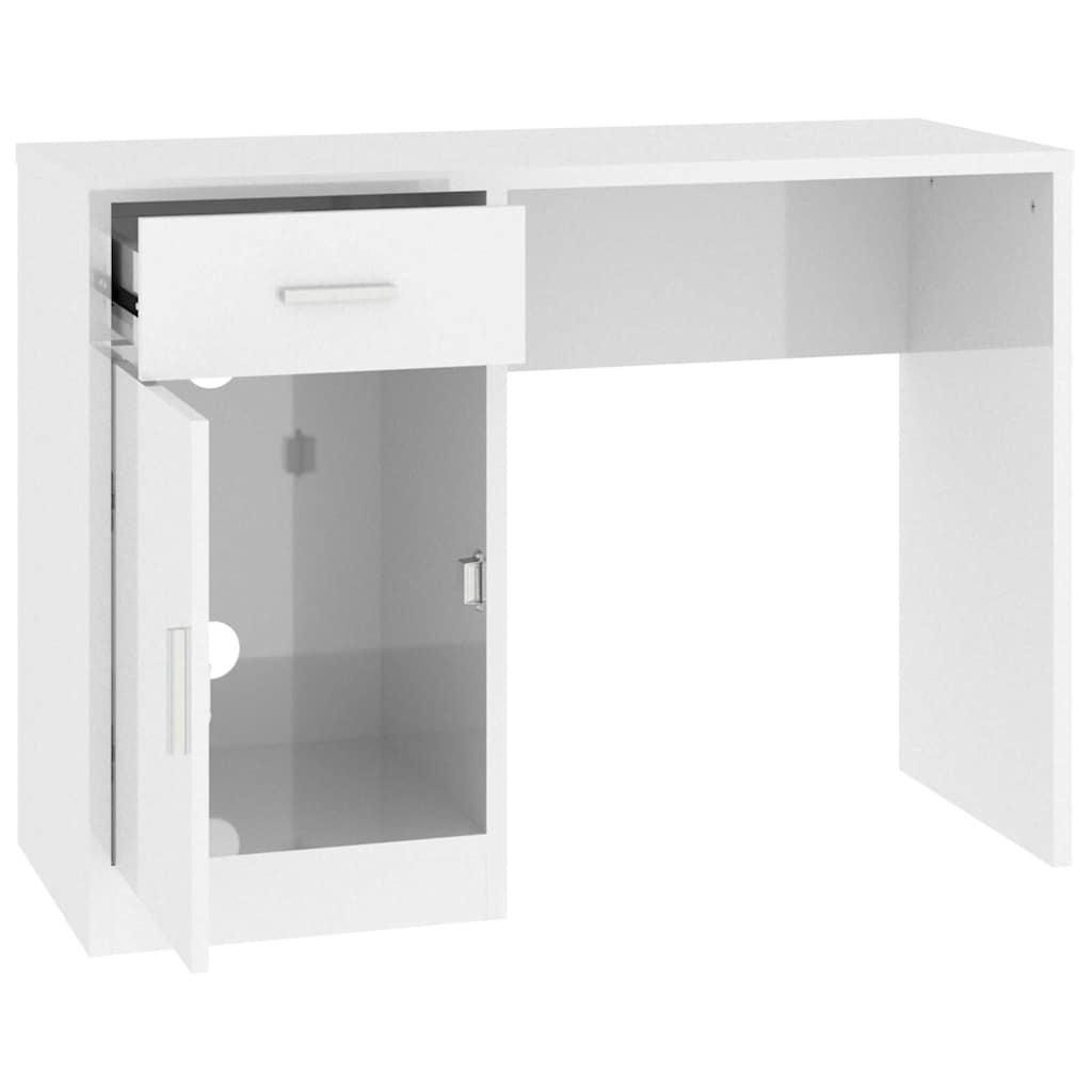 vidaXL Desk with Drawer&Cabinet High Gloss White 100x40x73 cm