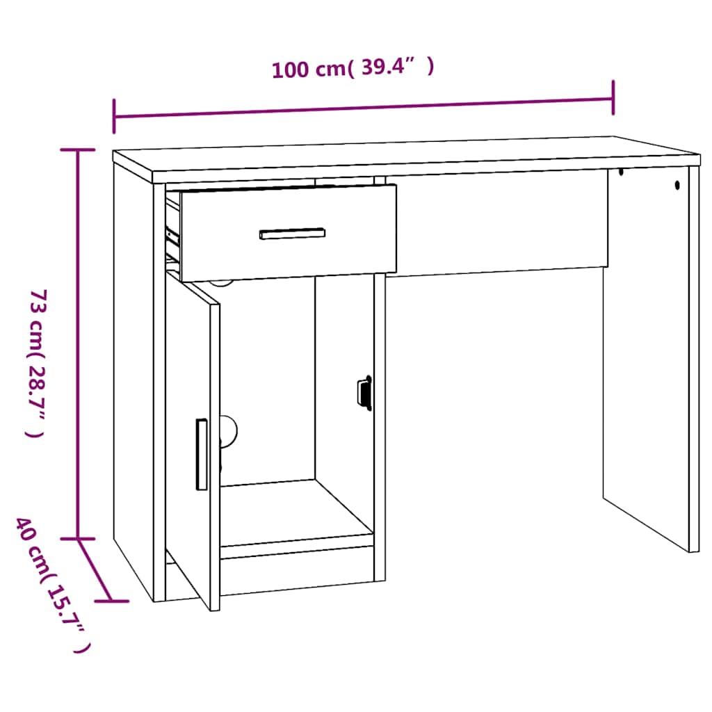 vidaXL Desk with Drawer&Cabinet High Gloss White 100x40x73 cm