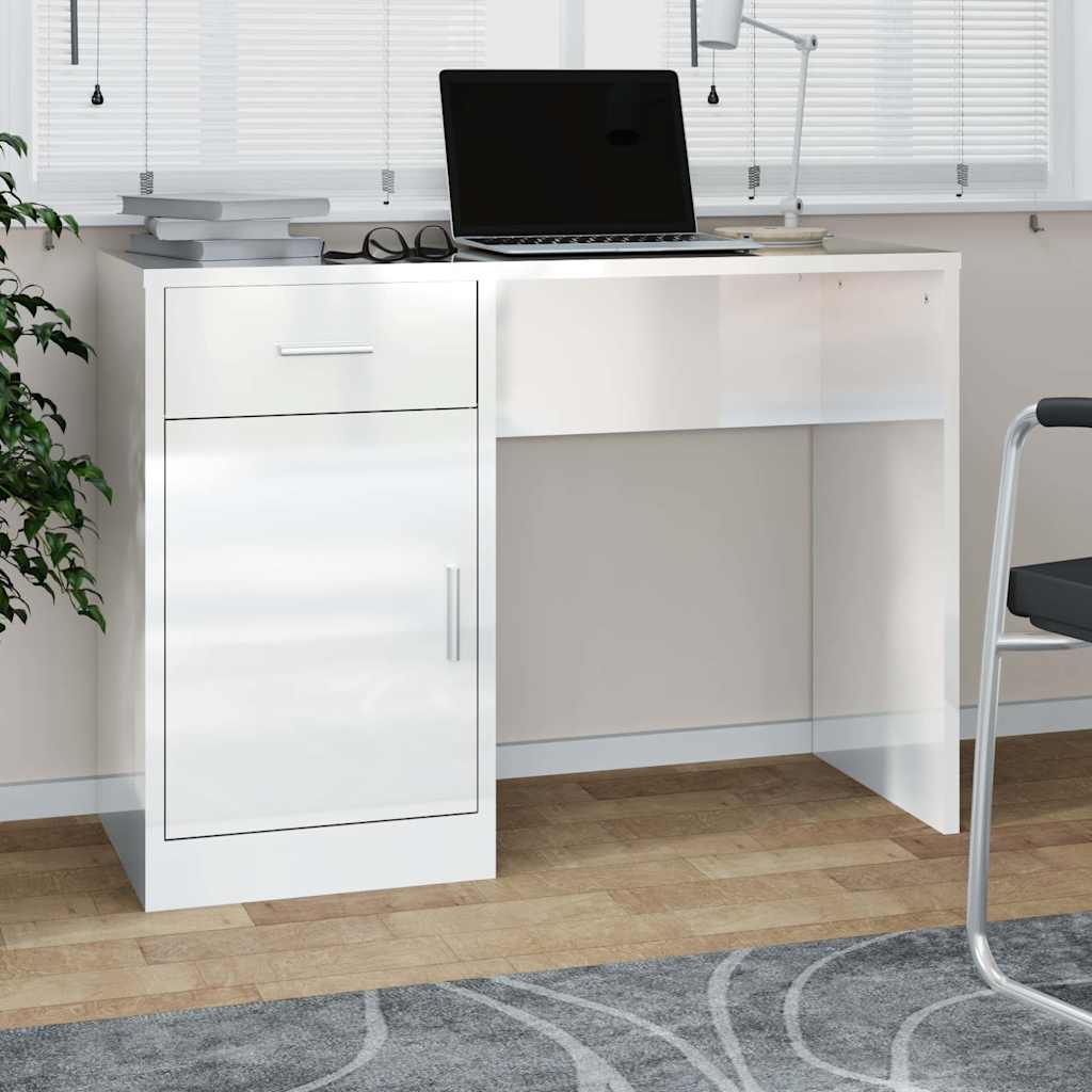 vidaXL Desk with Drawer&Cabinet High Gloss White 100x40x73 cm