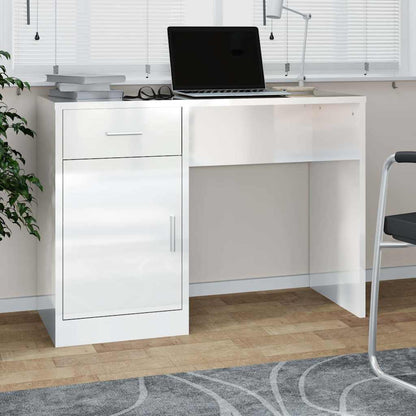 vidaXL Desk with Drawer&Cabinet High Gloss White 100x40x73 cm