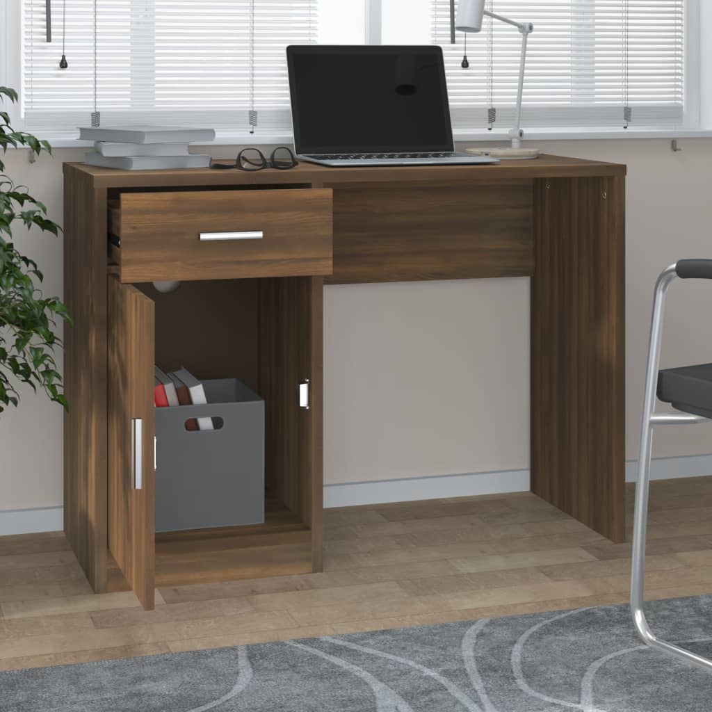 vidaXL Desk with Drawer&Cabinet Brown Oak 100x40x73 cm Engineered Wood
