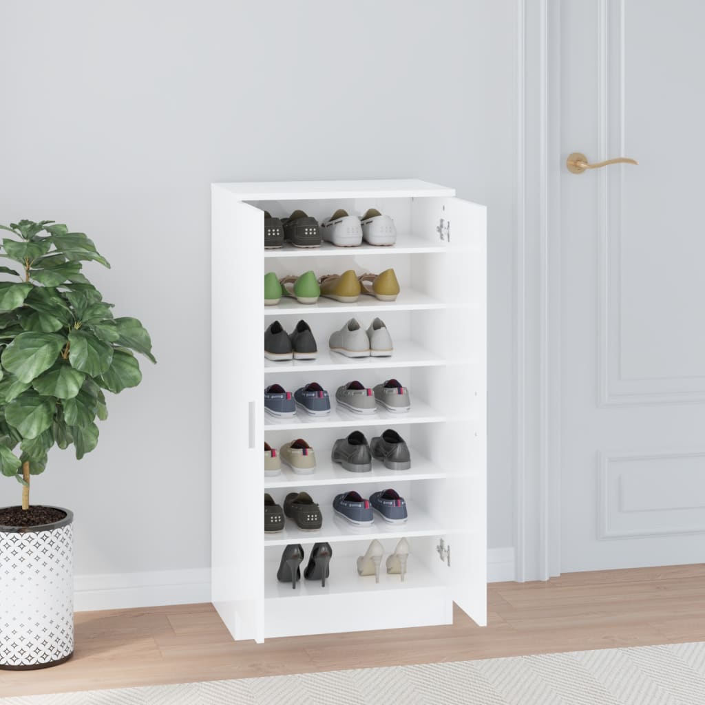 vidaXL Shoe Cabinet High Gloss White 55x35x108 cm Engineered Wood
