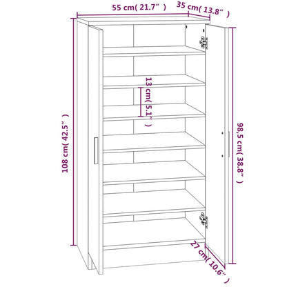 vidaXL Shoe Cabinet High Gloss White 55x35x108 cm Engineered Wood