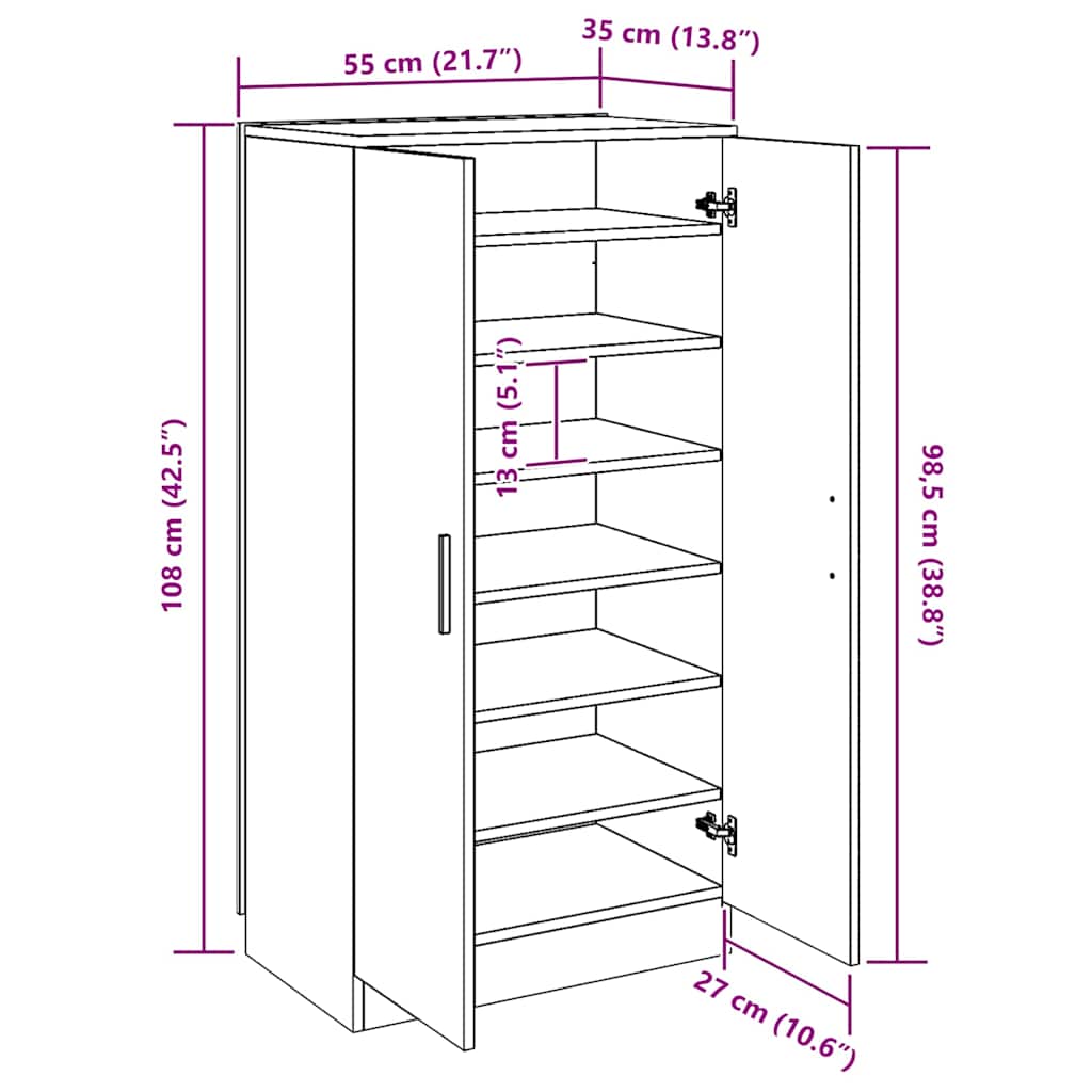 vidaXL Shoe Cabinet Grey Sonoma 55x35x108 cm Engineered Wood