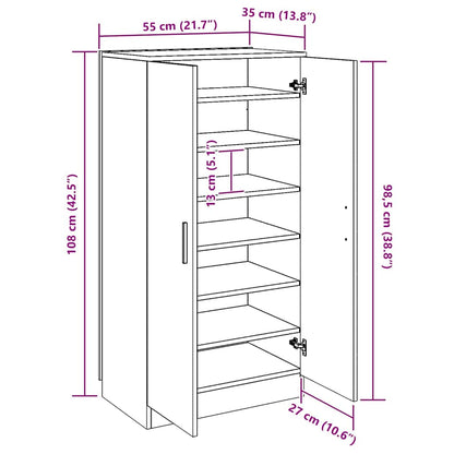 vidaXL Shoe Cabinet Grey Sonoma 55x35x108 cm Engineered Wood