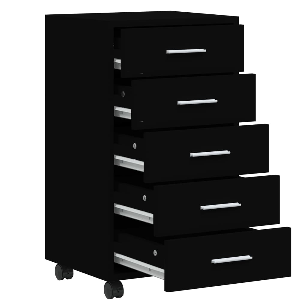 vidaXL Drawer Cabinet with Castors Black Engineered Wood