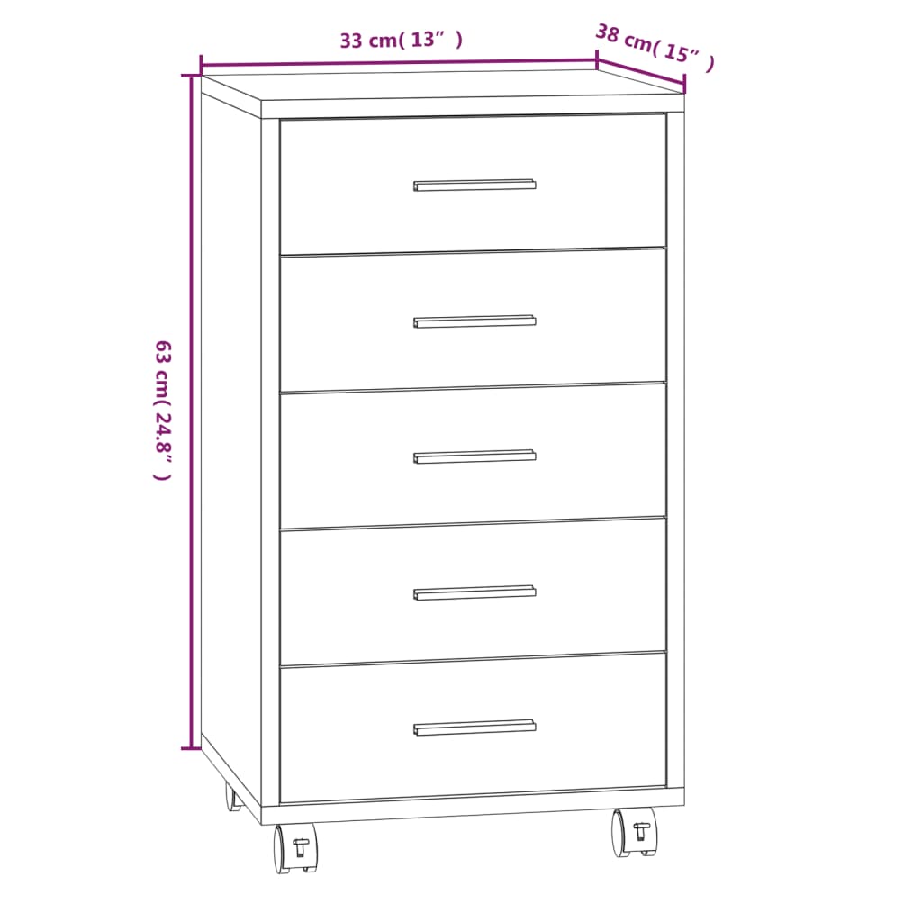 vidaXL Drawer Cabinet with Castors Concrete Grey Engineered Wood