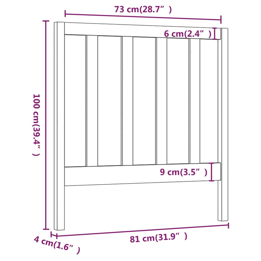 vidaXL Bed Headboard | Grey | Solid pine wood | Standard | Durable