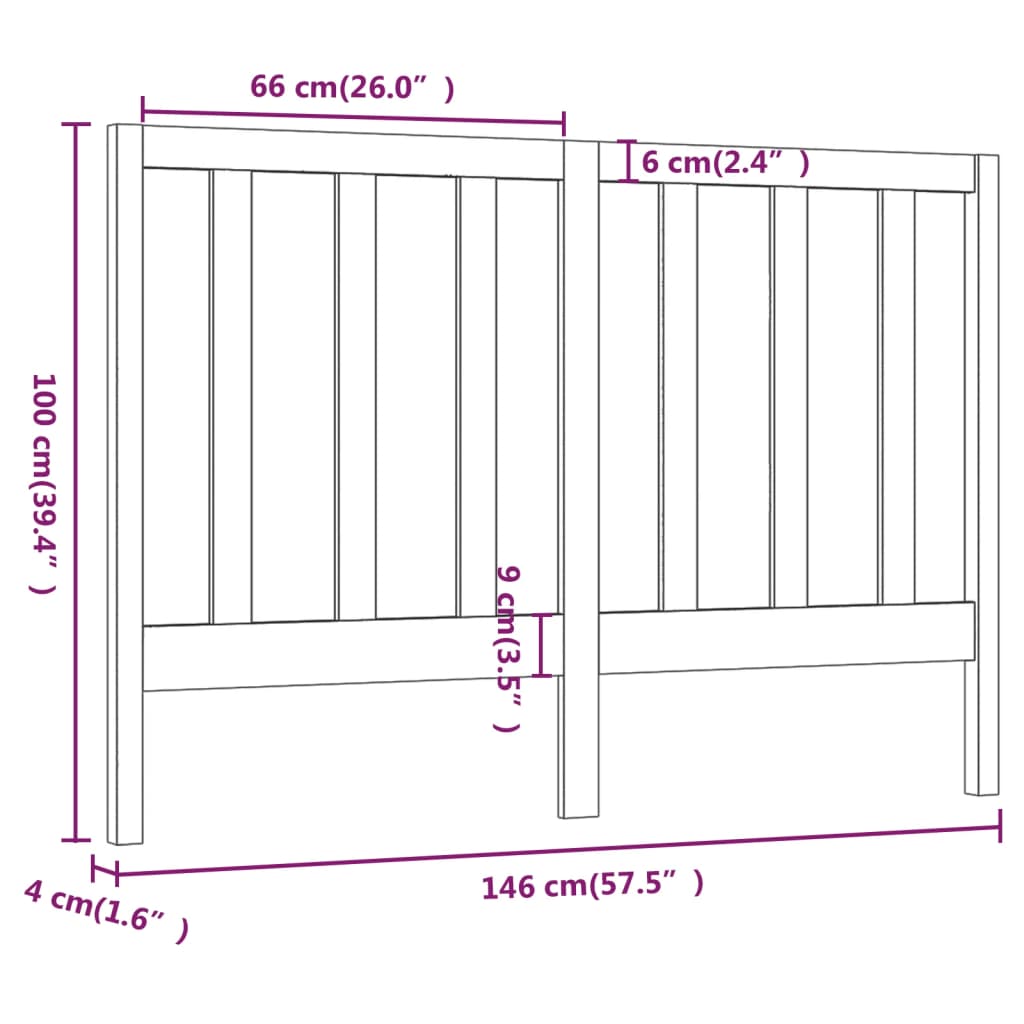 vidaXL Bed Headboard Grey 146x4x100 cm Solid Wood Pine