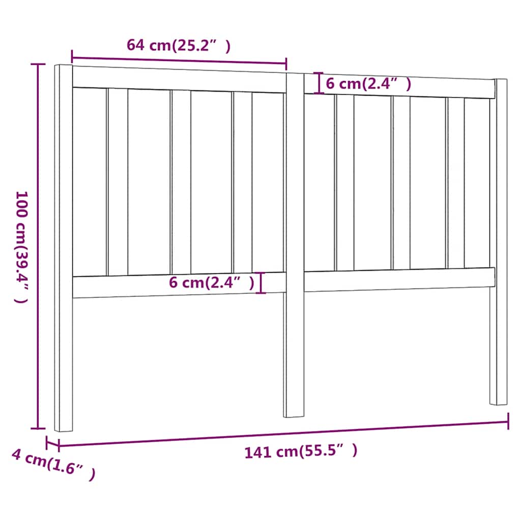 vidaXL Bed Headboard Honey Brown 141x4x100 cm Solid Wood Pine