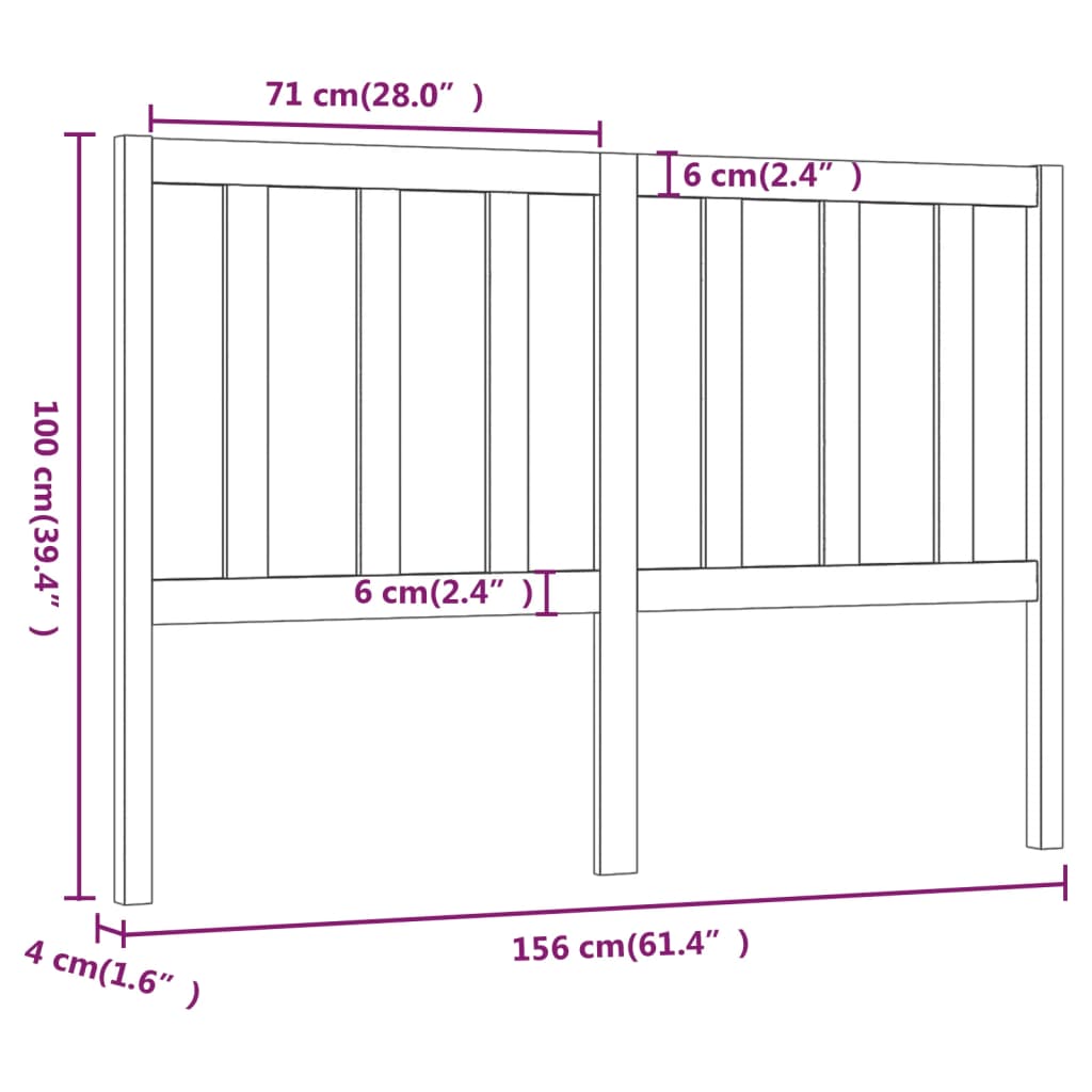 vidaXL Bed Headboard Grey 156x4x100 cm Solid Wood Pine