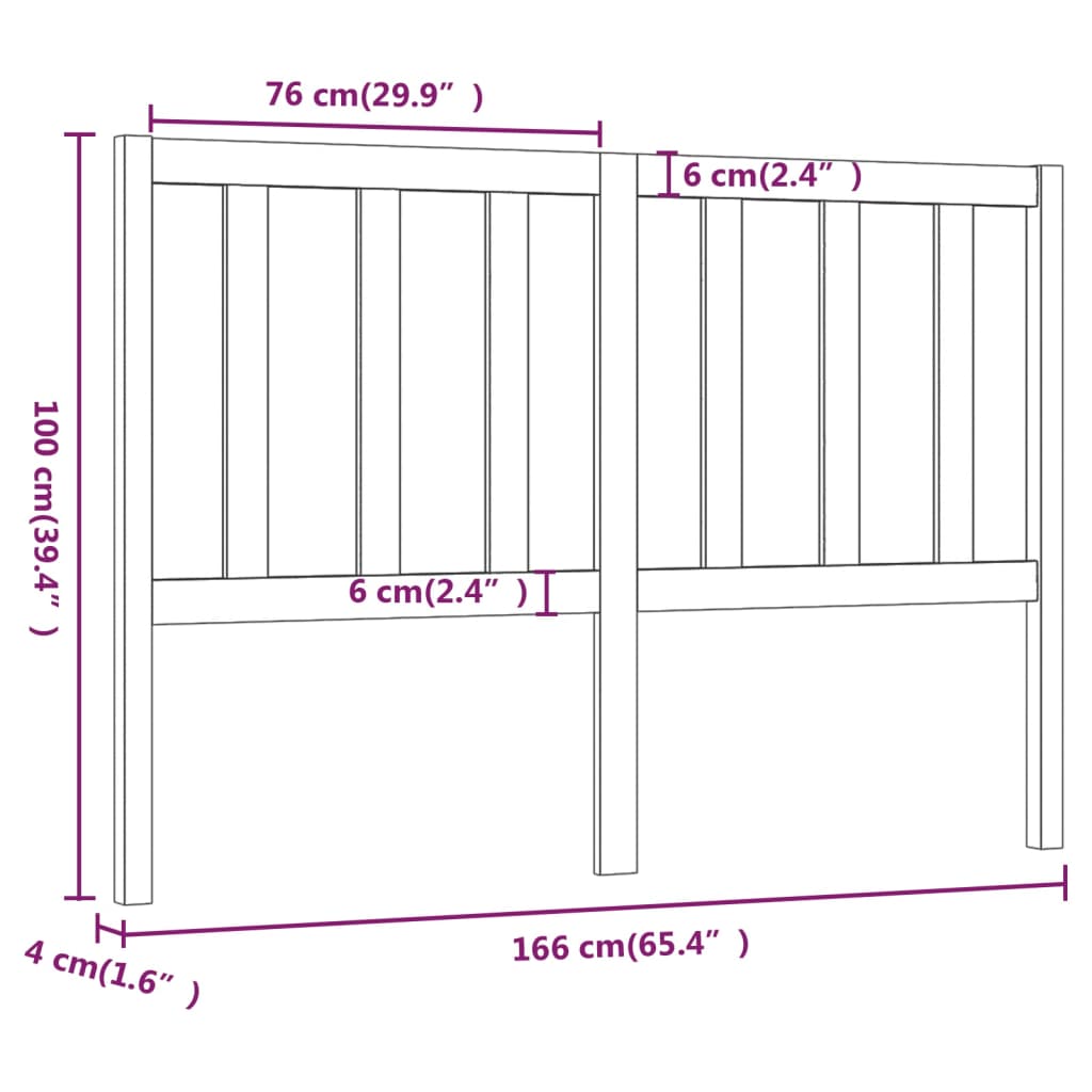 vidaXL Bed Headboard Black 166x4x100 cm Solid Wood Pine