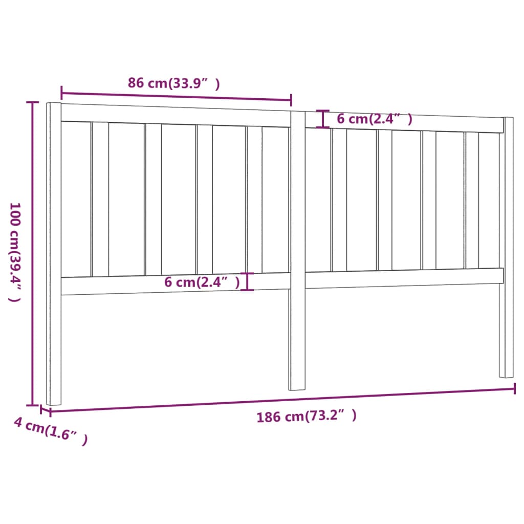 vidaXL Bed Headboard Grey 186x4x100 cm Solid Wood Pine