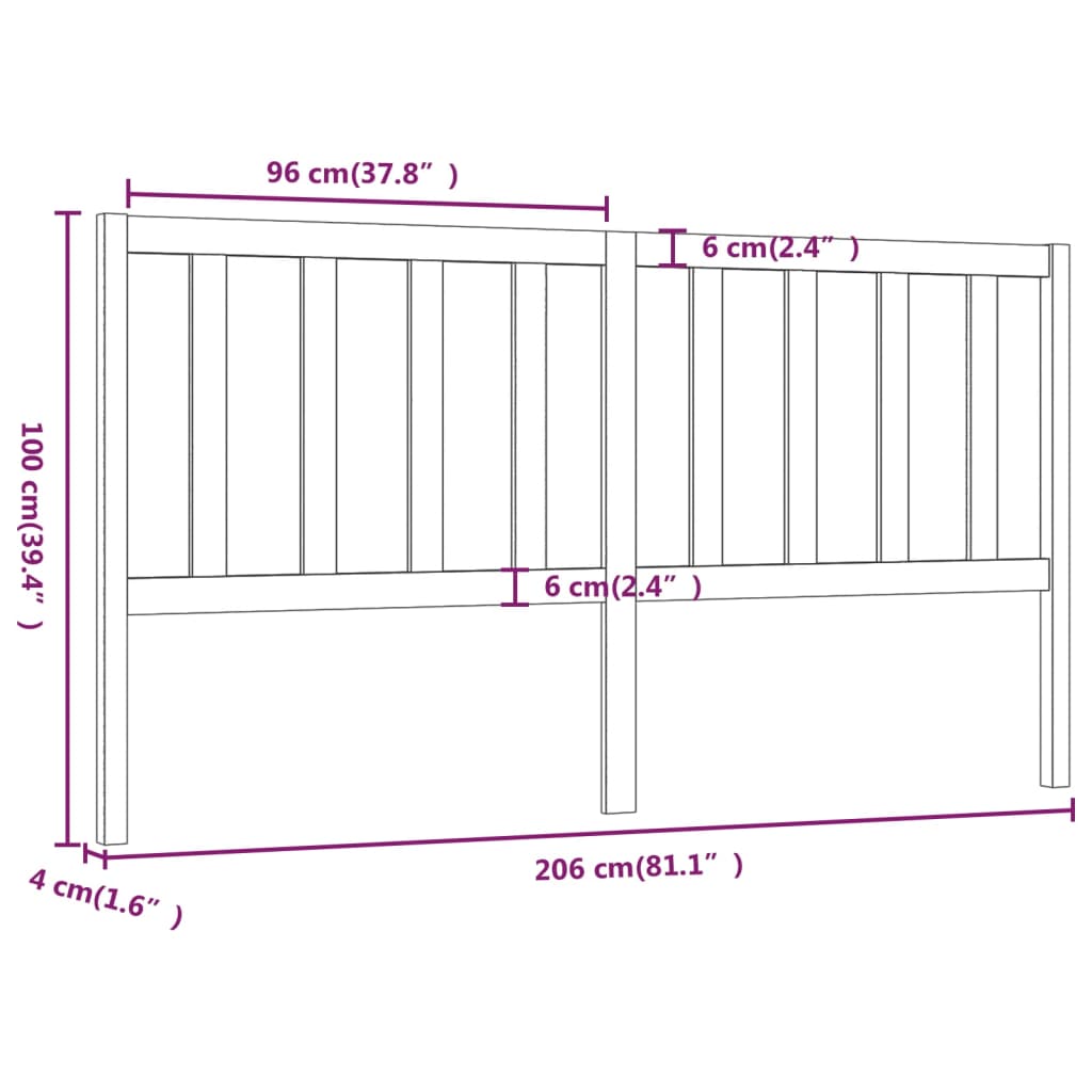 vidaXL Bed Headboard Grey 206x4x100 cm Solid Wood Pine