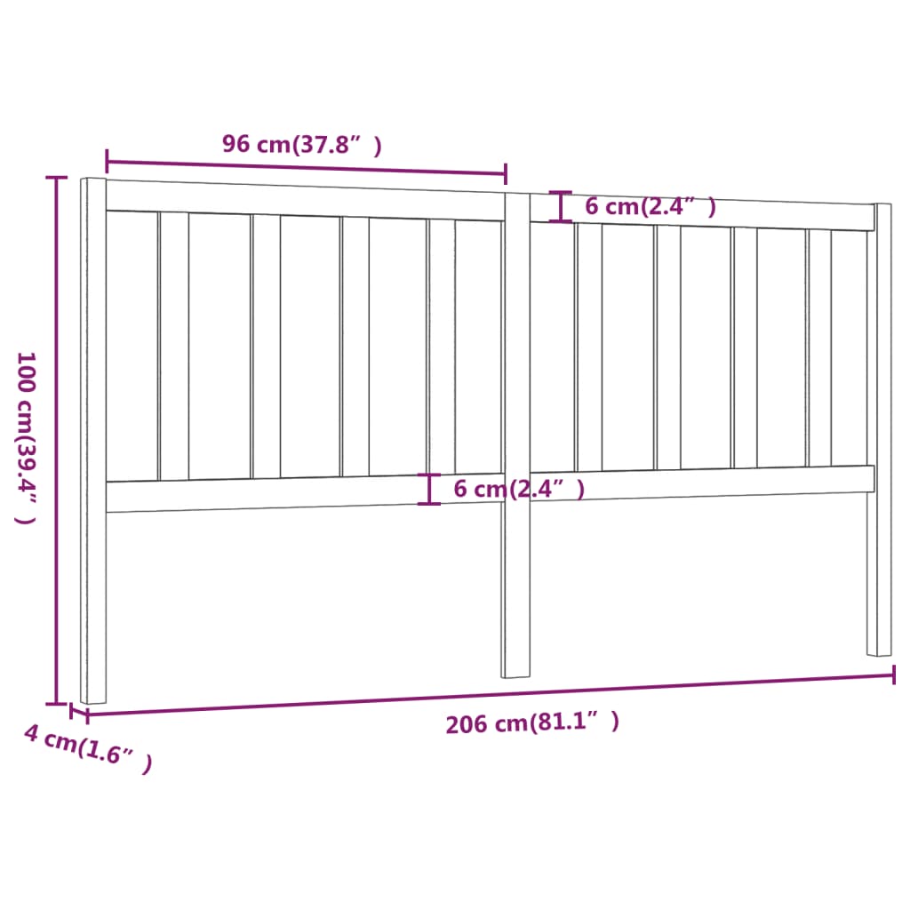 vidaXL Bed Headboard Honey Brown 206x4x100 cm Solid Wood Pine