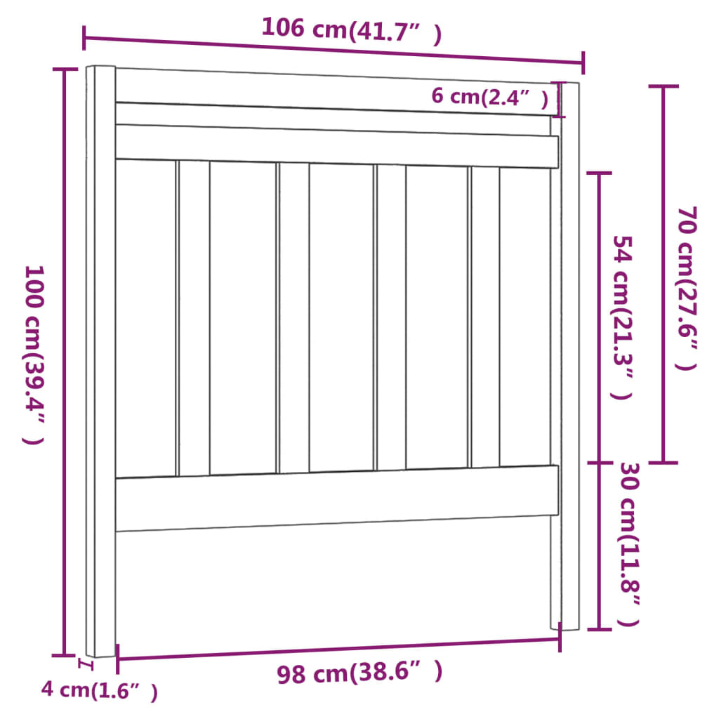 vidaXL Bed Headboard | Grey | Solid pine wood | 106x4x100 cm | Decorative Inlays