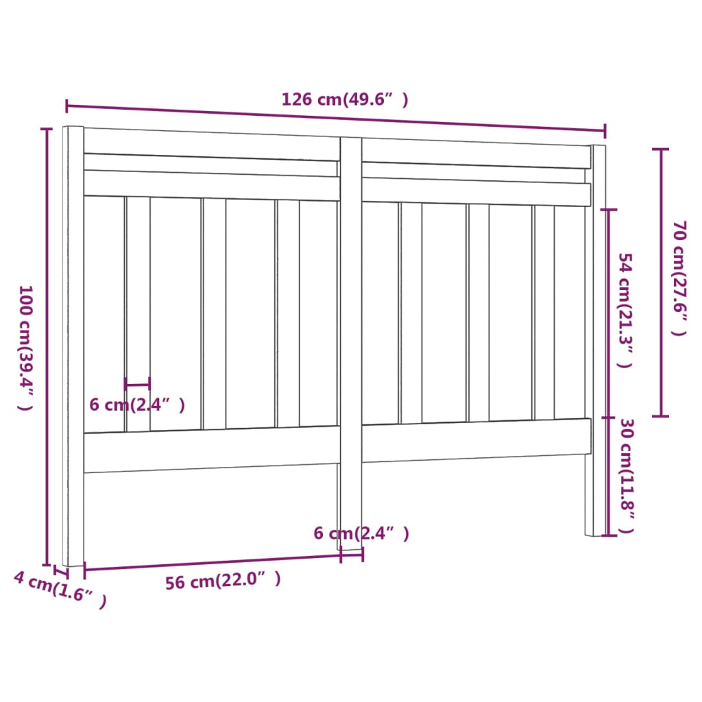 vidaXL Bed Headboard | Black | Solid pine wood | 126 cm | Bed Headboard