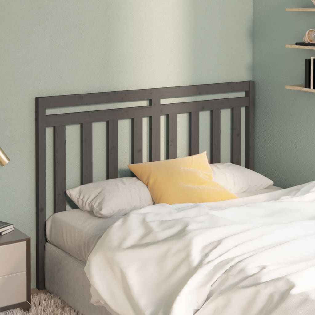 vidaXL Bed Headboard | Grey | Solid pine wood | Double | Decorative Inlays