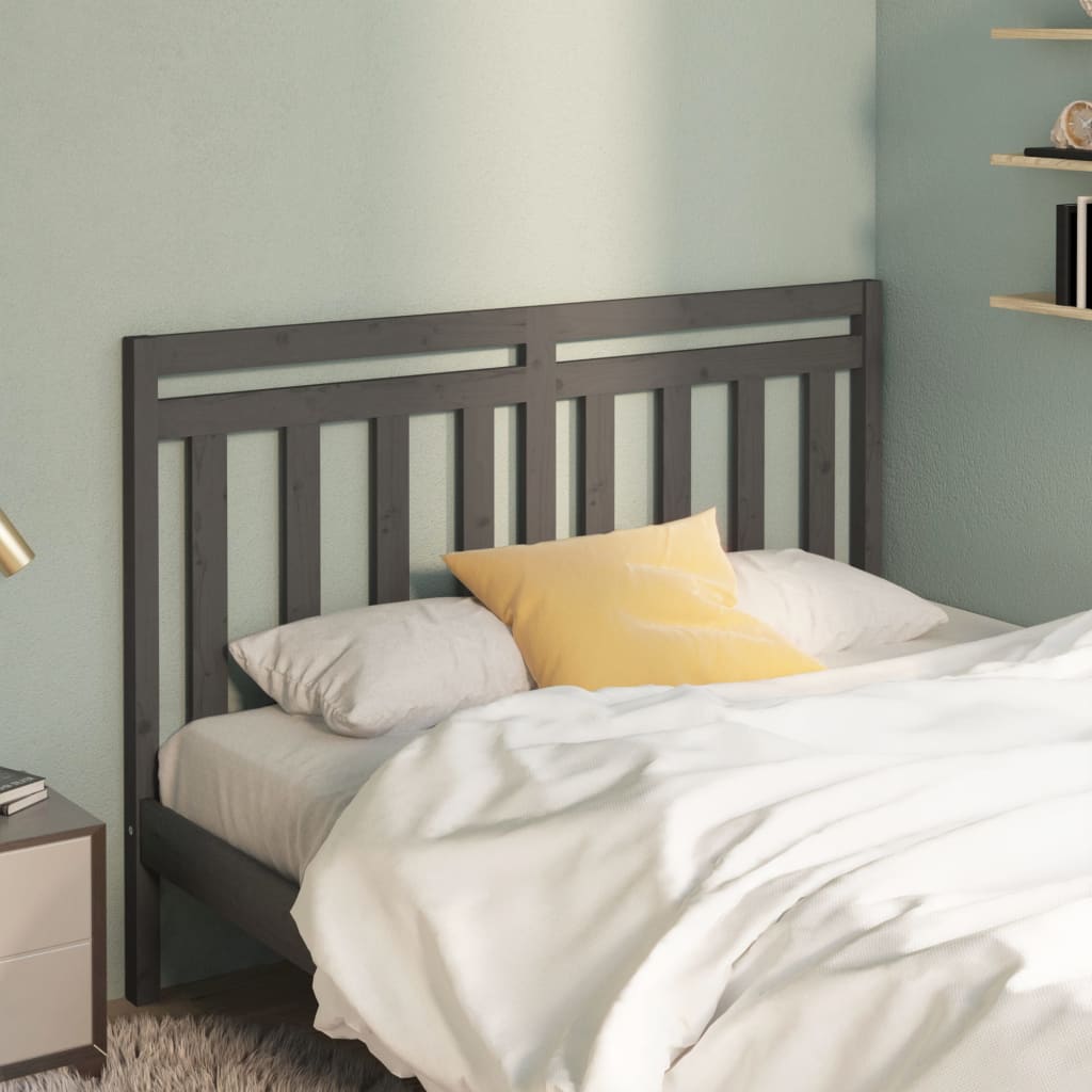 vidaXL Bed Headboard | Grey | Solid pine wood | Double | Decorative Inlays