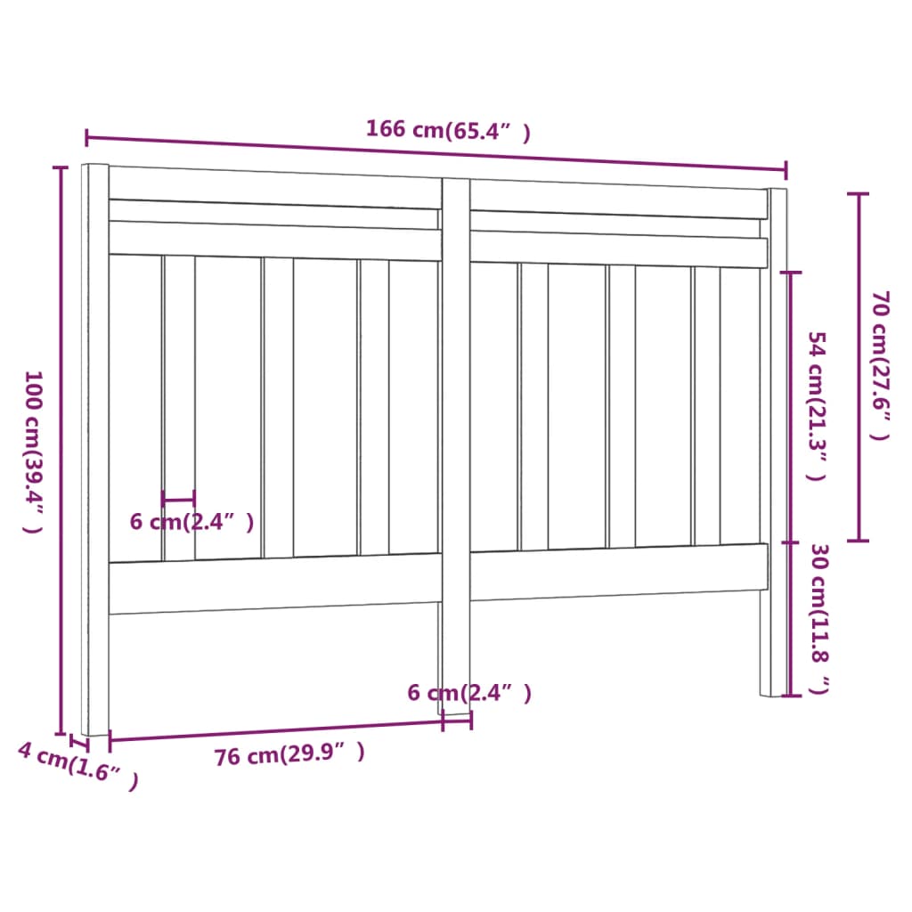 vidaXL Bed Headboard Grey 166x4x100 cm Solid Wood Pine