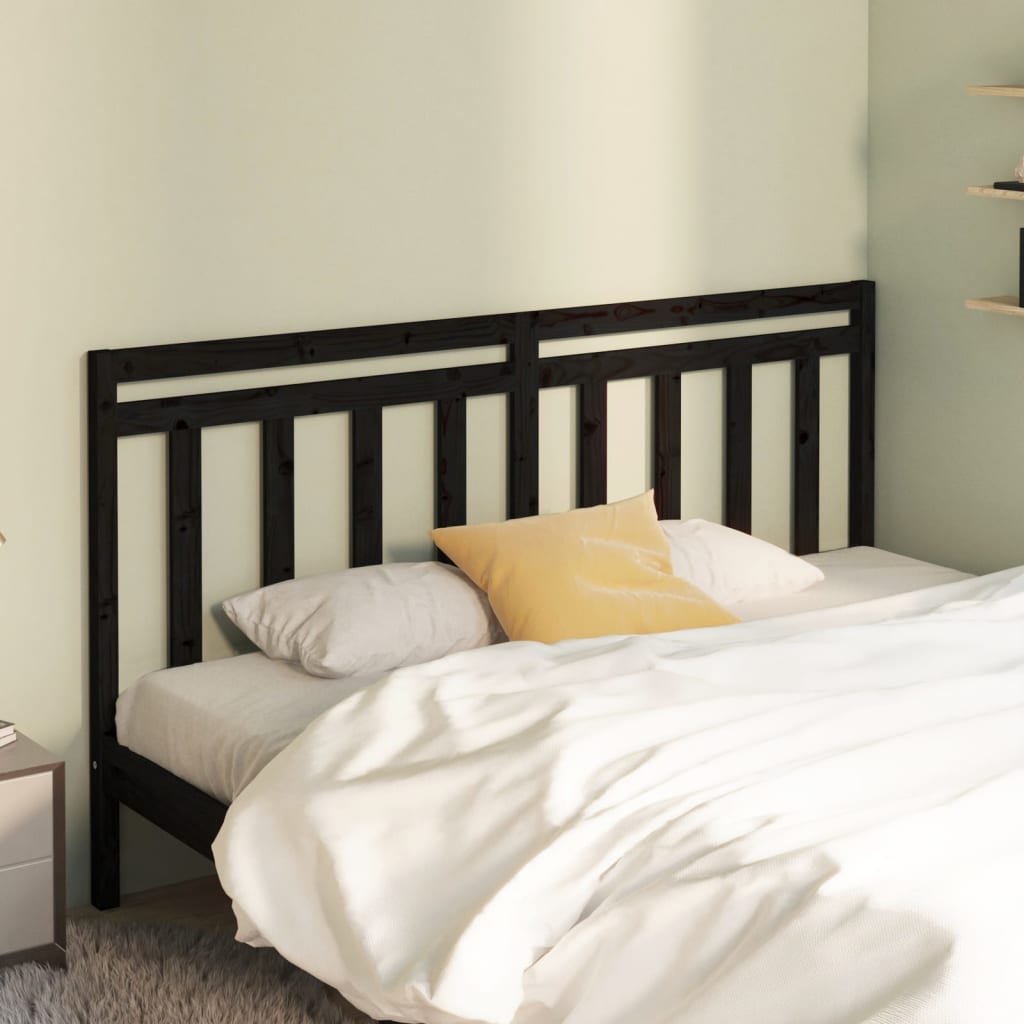 vidaXL Bed Headboard | Black | Solid Pine Wood | Decorative Inlays