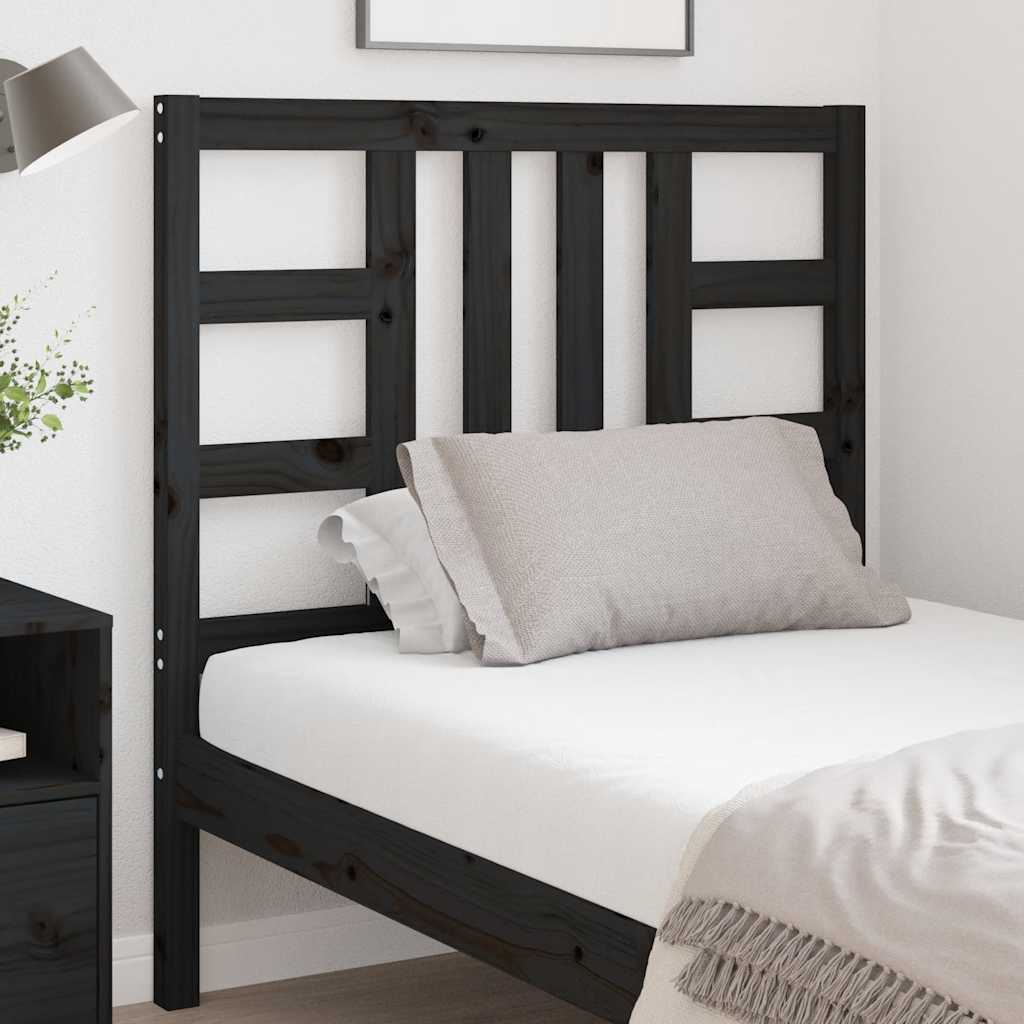vidaXL Bed Headboard | Black | Solid Pine Wood | Medium |  Decorative Inlays